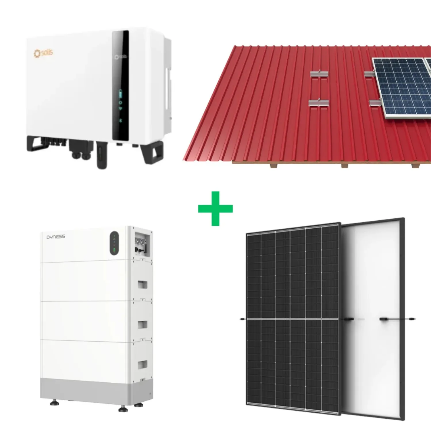 5 kW päikeseelektrijaama seadmed + 11 kWh energiasalvesti Solis, Dyness, Trina. Trapetsplekk-katusele